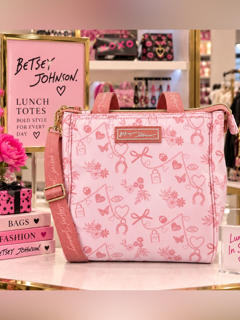 Betsey Johnson Pink Patterned Lunch Tote Bag